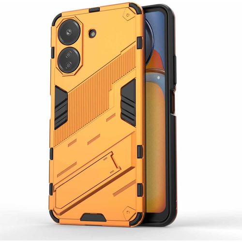 Coque Pour Xiaomi Redmi 13c / Xiaomi Poco C65, Étui Souple Silicone Tpu/Antichoc Pc Housse Ave Support Caché, Stile Punk Bumper Protection Case Cover, Orange