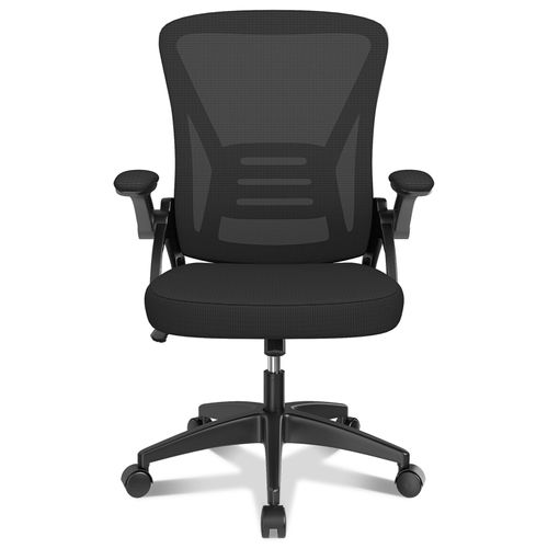 Chaise De Bureau Ergonomique, Avec Accoudoirs Réglables, Soutien Lombaire, Réglable En Hauteur, Dossier En Filet Respirant, Noir