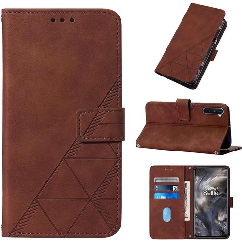 Compatible Avec Coque Oneplus 9 5g Premium Business Gaufraged Leather Wallet Fermeture Magnétique Flip Protective Cover Fonction Stand Avec Fente Pour Carte Étui Brun