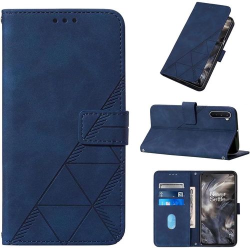 Compatible Avec Coque Oneplus 9 5g Premium Business Gaufraged Leather Wallet Fermeture Magnétique Flip Protective Cover Fonction Stand Avec Fente Pour Carte Étui Royal Bleu