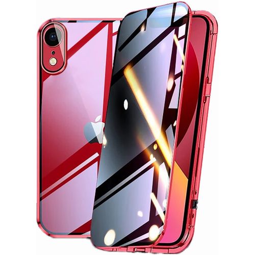 Anti Espion Coque Pour Apple Iphone Xr,360 Degrés Full Cover De Privacy Verre Trempé Anti-Spy Etui,Housse Intégrale Protection Antichoc Métal Bumper Anti-Peep Case Pour Iphone Xr 6.1""-Rouge
