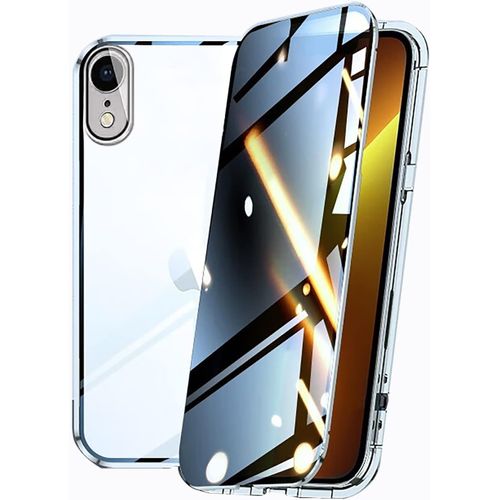 Anti Espion Coque Pour Apple Iphone Xr,360 Degrés Full Cover De Privacy Verre Trempé Anti-Spy Etui,Housse Intégrale Protection Antichoc Métal Bumper Anti-Peep Case Pour Iphone Xr 6.1""-Argent