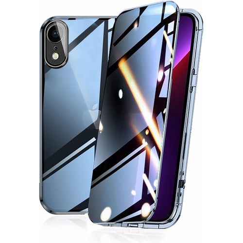 Anti Espion Coque Pour Apple Iphone Xr,360 Degrés Full Cover De Privacy Verre Trempé Anti-Spy Etui,Housse Intégrale Protection Antichoc Métal Bumper Anti-Peep Case Pour Iphone Xr 6.1""-Noir