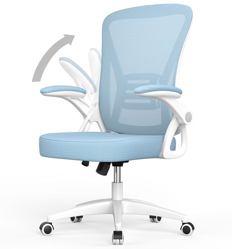 Chaise De Bureau Ergonomique, Avec Accoudoirs Réglables, Soutien Lombaire, Réglable En Hauteur, Dossier En Filet Respirant, Bleu