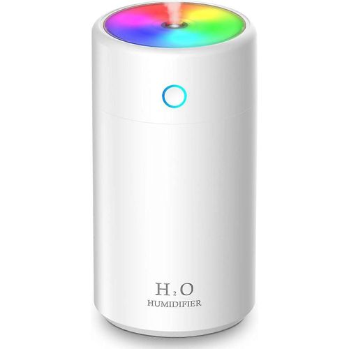 Humidificateur d¿air, mini humidificateur à ultrasons de 400 ml avec veilleuse colorée, arrêt automatique, 2 modes de brume, humidificateur USB super silencieux (blanc)