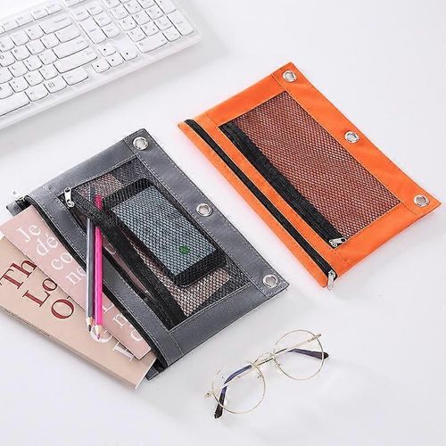 2pcs B5 Taille Double Fermeture Éclair 2 Poche Pochette À Crayons, Étui À Pochette En Maille Transparente, Pochette À Fermeture Éclair Classeur Étui À Crayons Étui À Crayons Avec Renfort De Rivet
