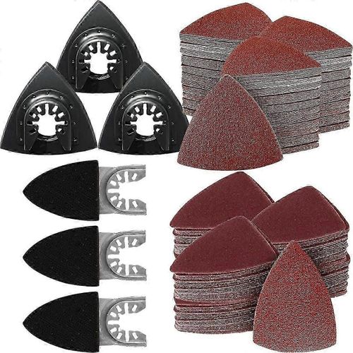 Kit de tampon de ponçage d¿outil oscillant 156 pièces, tampons de ponçage triangulaires 3 pièces et tampon de ponçage à doigts 3 pièces, papier de verre 150 pièces