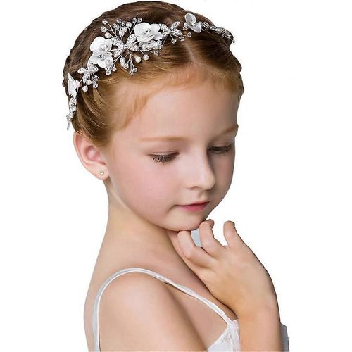 White Princess Flower Headwear Bridal Crystal Pearl Coiffure Robe Mariage Accessoires De Cheveux Pour Filles