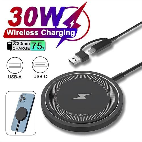 Chargeur Magnétique Sans Fil 30w, Support De Charge Rapide Pour Iphone 15 14 13 12 Pro Max Airpods Pd Macsafe, Station De Chargeurs De Téléphone Black Pd And Usb A