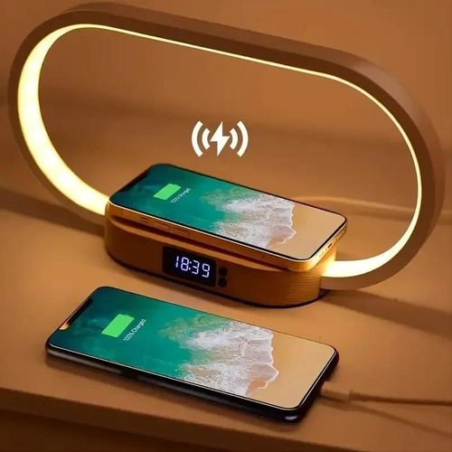 Chargeur Sans Fil Multifonction, Support D'horloge, Lampe De Bureau Led, Veilleuse, Port Usb, Station De Charge Rapide, Pour Iphone Samsung Wooden