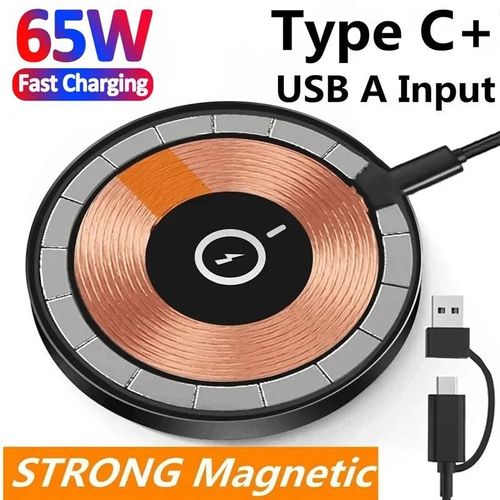 Chargeur Magnétique Sans Fil 65w, Chargeur De Téléphone Pour Iphone 15 14 13 Pro Max Airpods Portable Macsafe Pd, Station De Charge Rapide Type C And Usb A