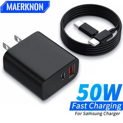 Chargeur Usb C Pd 50w, Adaptateur De Charge Super Rapide Pour Samsung Galaxy S23 S22 Ultra Note 20 A53 Qc 3.0, Câble De Type C 5a Black C-C Cable 1m