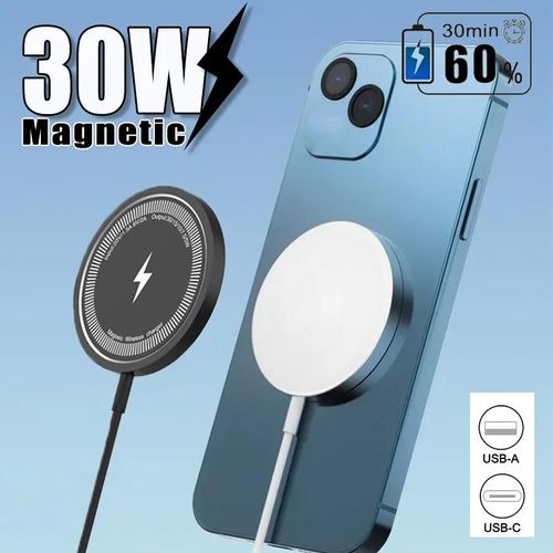 Chargeur Sans Fil Magnétique 30w, Support De Charge Rapide Pour Iphone 15 14 13 12pro Max Airpods Pd Usb A, Station D'accueil Pour Chargeurs De Téléphone White Pd Port Only