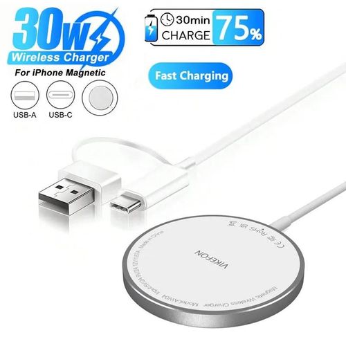 Chargeur Magnétique Sans Fil 30w Usb + Type C Pd Pour Magsafe Iphone 16 15 14 13 12 Pro Max, Station De Charge Rapide White Usb 2