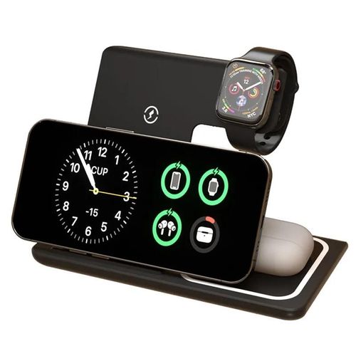 Support De Téléphone Avec Chargeur Sans Fil 4 En 1, Lumière Led, Pour Iphone 16 15 14 13 12 Apple Watch 8 7 6 Airpods, Station De Charge Rapide Pliable 20w Eu Plug Only