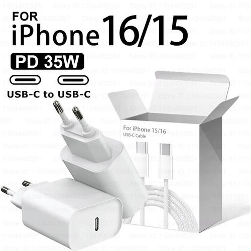 Pour Iphone 16 Pro Max Original 35w Pd Chargeur Rapide Pour Apple Iphone 15 Plus Usb-C Charge Rapide Tissage Câble Téléphone Accessoires Eu Charger