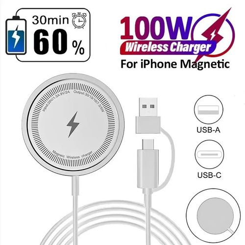 Chargeur Magnétique Rapide Sans Fil, Support De Chargeur Pour Iphone 16, 15, 14, 13, 12 Pro Max, Airpods, Pd, Macsafe, Charge De Téléphone S6, 100w Black Pd And Usb A