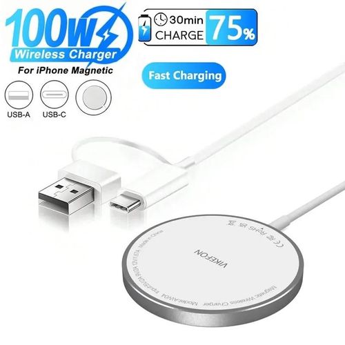 Chargeur Magnétique Sans Fil 100w Usb + Type C Pour Magsafe Iphone 16 15 14 13 12 Pro Max, Station De Charge Rapide Black Type C