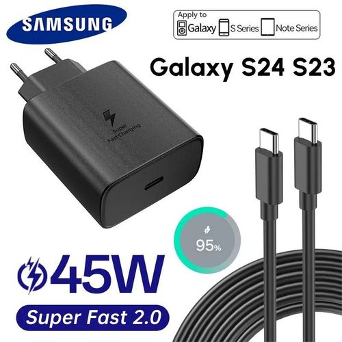 SAMSUNG PD 45W charge ultra rapide chargeur mural américain d'origine 5A câble USB C à type-c Galaxy S25 S24 S23 S22 Ultra A54 A53 Note20 Black 25W EU set