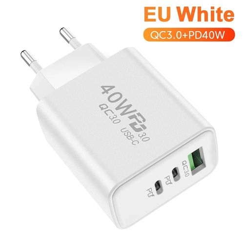 Chargeur Usb C 40w Pd, 3ports, Charge Rapide, Prise Ue Us Uk, Adaptateur Mural De Voyage Pour Téléphone Portable, Pour Iphone Samsung Xiaomi Eu Black