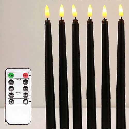 Paquet de 6 bougies coniques LED noires, bougies de fenêtre, bougies lumineuses, bougies longues, bougies à piles (batterie non incluse), bougies électriques fenêtre Li