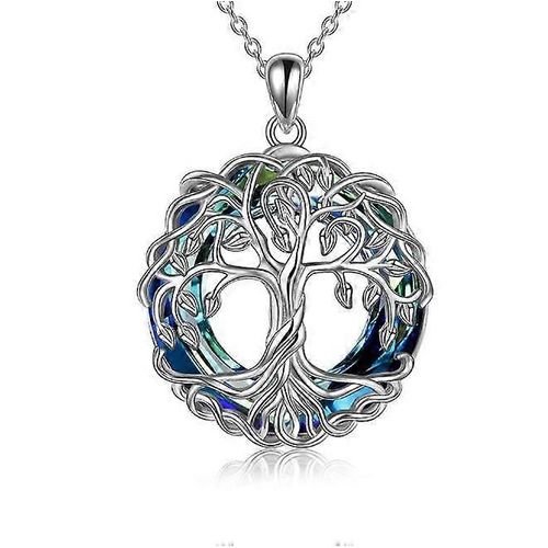 Arbre De Vie Collier Bijoux Pour Femmes Argent Sterling N?ud Celtique Arbre Généalogique Pendentif Avec Bleu/Violet/Volcan Cercle Cristal Irlandais Bijoux Cadeaux Fo