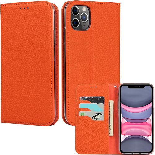 Gothicana By Empetui Coque Pour Iphone 13 [Housse En Cuir Véritable] [Rfid Blocage] [Emplacement Pour Carte] [Béquille], Etui À Rabat Etui Pochette Portefeuille Pour Iphone 13-Orange