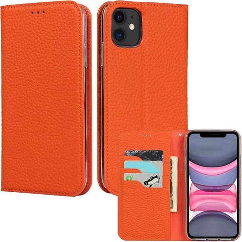 Gothicana By Empetui Coque Pour Iphone 13 [Housse En Cuir Véritable] [Rfid Blocage] [Emplacement Pour Carte] [Béquille], Etui À Rabat Etui Pochette Portefeuille Pour Iphone 13-Orange