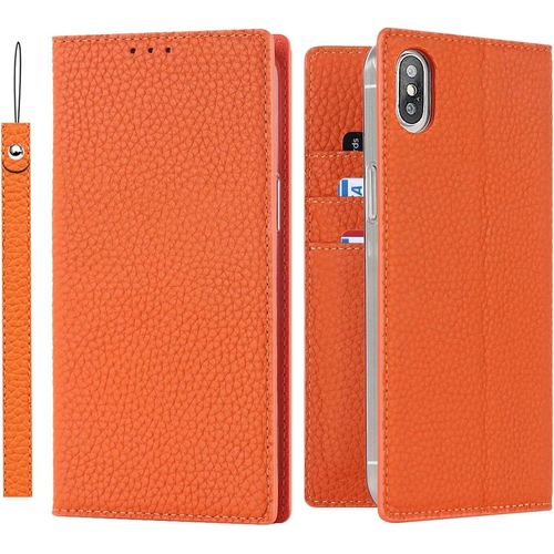 Gothicana By Empetui Coque Pour Iphone 13 [Housse En Cuir Véritable] [Rfid Blocage] [Emplacement Pour Carte] [Béquille], Etui À Rabat Etui Pochette Portefeuille Pour Iphone 13-Orange