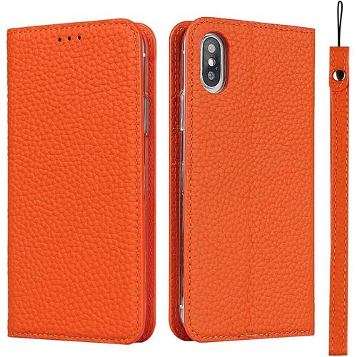 Gothicana By Empetui Coque Pour Iphone 13 [Housse En Cuir Véritable] [Rfid Blocage] [Emplacement Pour Carte] [Béquille], Etui À Rabat Etui Pochette Portefeuille Pour Iphone 13-Orange