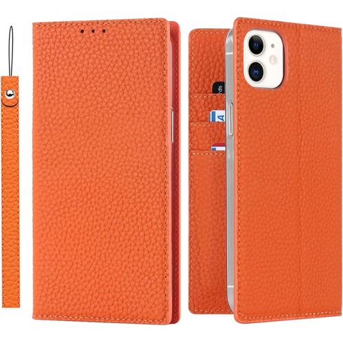 Gothicana By Empetui Coque Pour Iphone 13 [Housse En Cuir Véritable] [Rfid Blocage] [Emplacement Pour Carte] [Béquille], Etui À Rabat Etui Pochette Portefeuille Pour Iphone 13-Orange
