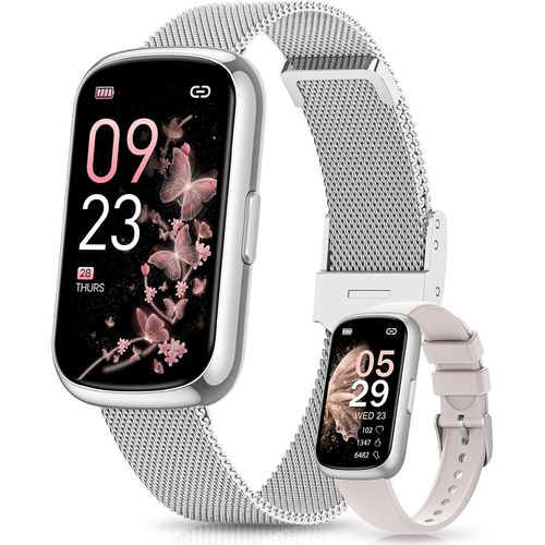 Montre Connectée Femme, 1.47"" Bracelet Connectée Avec 24h Fréquence Cardiaque/Spo2/Sommei, 24 Sports, Fonction Féminine Ip68 Smartwatch Podometre Ie Trackers D'activité Android Ios Argent