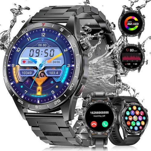 Montre Connectée Homme Militaire(3 Bracelets), 1.43"" Amoled Smartwatch Avec Appel Bluetooth, Fréquence Cardiaque, Spo2, Moniteur De Sommeil Pour Ios Android, 120+ Sportmodi Fitness Tracker