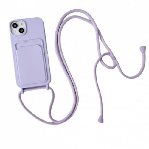 Coque En Silicone Avec Porte Carte Et Cordon Violet Pour Iphone 14 Pro