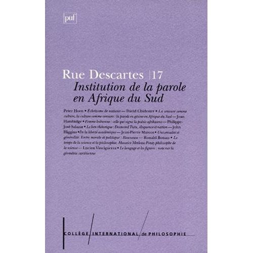 Revue Rue Descartes Numero 17 Juin 1997 : Institution De La Parole En Afrique Du Sud