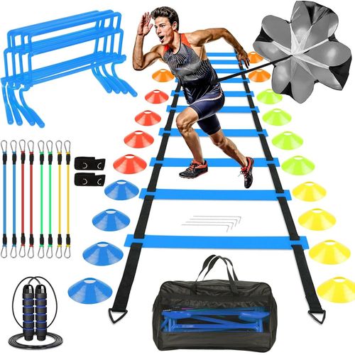 Entrainement Football Kit, Accessoires D'entraînement De Football Avec Échelle De Coordination,Parachute Football, 20 Plot Sport, Bandes De Résistance,4 Haies Réglables, Kit Entrai[Yun4140415]