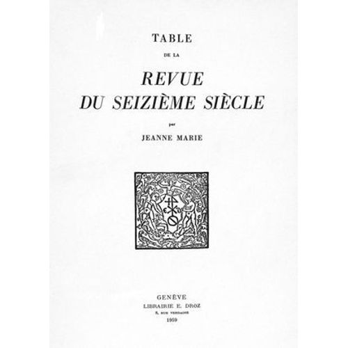 Table De La “Revue Du Seizième Siècle”