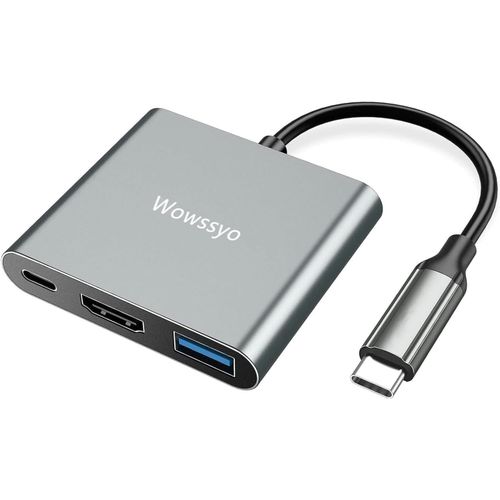 Hub Usb C 3 En 1, Adaptateur Usb C En Aluminium Pour Macbook Pro/Air, Hdtv 4K, Pd 87W, Port Usb 3.0, Pour Ipad Pro M1, Xps, Ordinateur Portable Pc, Switch[YIN4180134]