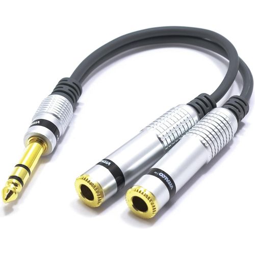 Adaptateur Jack 6,35 Stéréo Mâle Vers 2X Jack Trs Femelle Câble Y Splitter Distributeur Jack 6,3Mm 15Cm[YIN4181202]