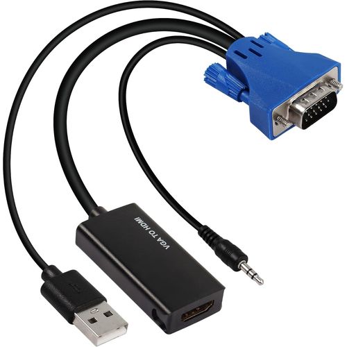 Câble Adaptateur Vga Vers Hdmi Avec Adaptateur Audio, Entrée Vga Vers Sortie Hdmi, Adaptateur Vidéo 1080P, Pour Pc, Ordinateurs Portables, Moniteurs, Projecteurs, Etc. 7,8""[YIN4180357]