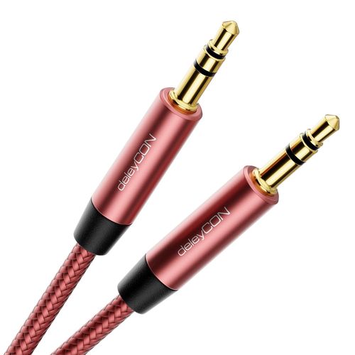 2M Nylon Câble Jack Audio 3,5 Mm Stéréo Aux Câble En Nylon Prise Métallique Téléphone Portable Smartphone Tablette Ecouteurs Pour Chaîne Hifi - Rouge/Rose[YIN4181020]