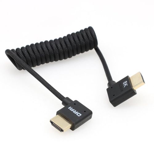 8K Angle Gauche Hdmi Vers Angle Droit Hdmi 2.1 Câble Spiralé Tressé Ultra Haute Vitesse Pour Caméra Z Cam Vers Moniteurs Atomos Ninja V / Bm5[YIN4181655]
