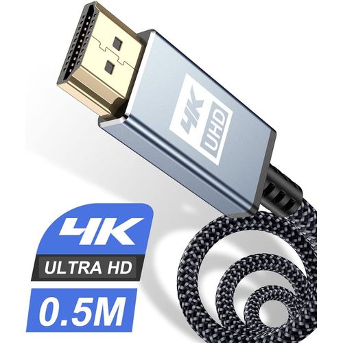 Câble Hdmi 4K 0.5M,Câble Hdmi 2.0 Haute Vitesse Par Ethernet En Nylon Tressé Supporte 4K@60Hz 2K@144Hz 3D/Hdr Retour Audio-Cordon Hdmi Pour Lecteur Blu-Ray/ Ps3/Ps4/ Tv 4K Ultra Hd[YIN4182260]