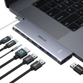 Adaptateur Macbook Air, Adaptateur Usb C Pour Macbook Pro/Air M1, M2, 2022, 2021, 13"", 15"", 16"", Mac Avec Hdmi 4K, Thunderbolt 3, 3 Usb 3.0, Usb C 3.0 Et Audio 3,5 Mm[YIN4181909]
