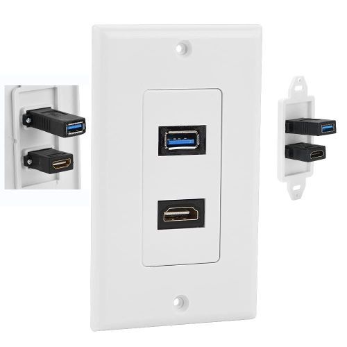 Prise Hdmi Et Usb 3.0, Plaque Murale Hdmi1.4 Prise De Chargeur Mural Prise De Montage Du Panneau Principal Couvercle De Prise, Prise Audio Vidéo Blanche[YIN4181158]