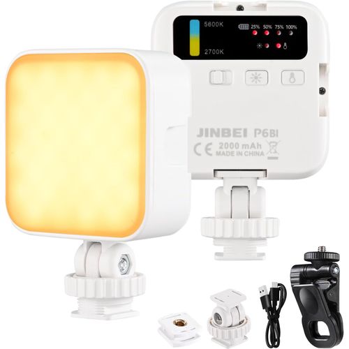 P6 Lampe Led Bicolore 2700K-7500K Dimmable, 4 Supports De Fixation À Froid, Batterie 2000Mah, Éclairage Vidéo Rechargeable Portable Pour Vlog/Photographie/Streaming[YIN4184033]