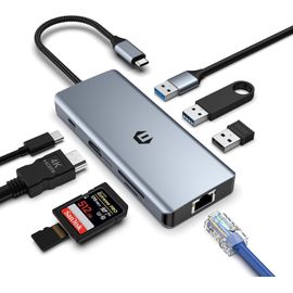 8 En 1 Adaptateur Usb C, Usb C Hub Avec Double Affichage 4K Hdmi, Station D'Accueil Usb C Pour Macbook Pro/Air (Gigabit Ethernet, 5 Gbps Usb 3.0, Pd 100W, Sd/Tf) Pour Dell, Surface[YIN4186475]