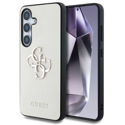 Guess Coque 4g Metal Logo Saffiano Samsung Galaxy S25 Beige
