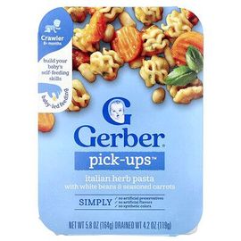Gerber, Pick-Ups¿, Pâtes Aux Herbes Italiennes Avec Haricots Blancs Et Carottes Assaisonnées, 8 Mois Et Plus, 164 G