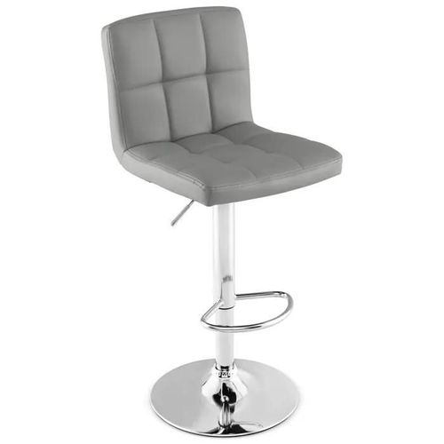 Costway Tabouret De Bar En Cuir Fausse, Hauteur Du Siège Réglable 65-85 Cm Dossier Surélevé Base En Métal Antidérapant, Gris